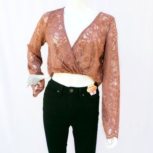 Lace Long Sleeve Cropped Top